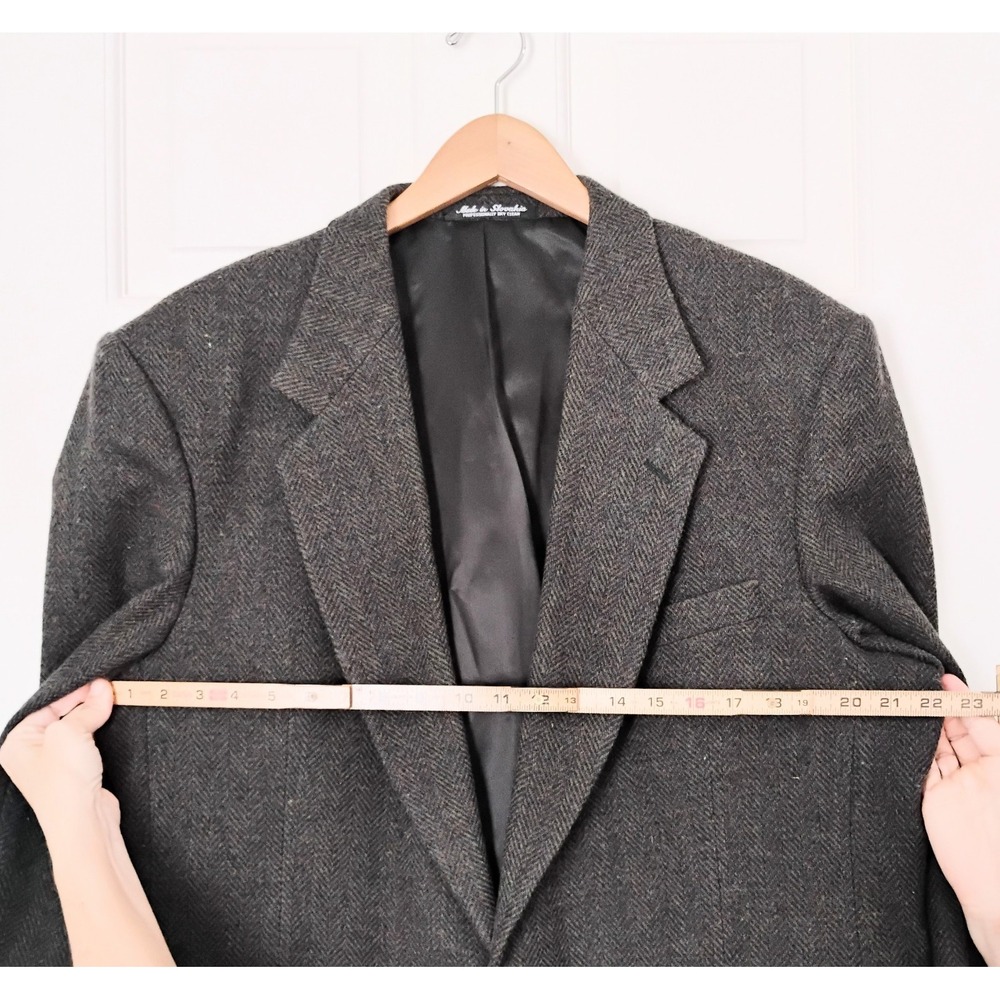 Vintage Robert Stock Blazer Mens 44L Brown Herringbone 100% Wool Sport Coat - Picture 8 of 9